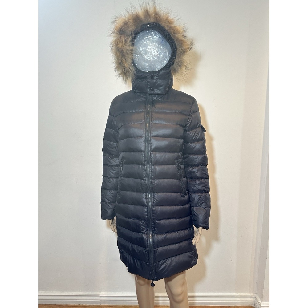 Moncler Hermifur Long Down Jacket with Raccoon Fur — Size 1